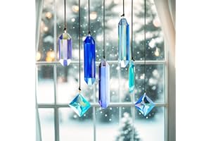 ‎HDCRYSTALGIFTS HDCRYSTALGIFTS Kristallprismen Sonnenfänger zum Aufhängen, 7 Stück, blaue Träume, Sonnenfänger, Regenbogenmacher, Sonnenfänger, Innenfenster, Haus, Garten, Weihnachtsbaumdekoration