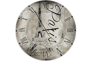 Feeby Immagine con Orologio Circolare Torre Eiffel da Parete Vintage Grigio 60 cm