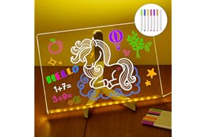 HOSSOM Acryl-Schreibtafel, trocken abwischbare Tafel, Nachrichtentafel mit leuchtender LED, löschbares Acrylzeichentafel, inklusive 7 Neon-Stiften und verstellbarem Ständer (30 x 20 cm)
