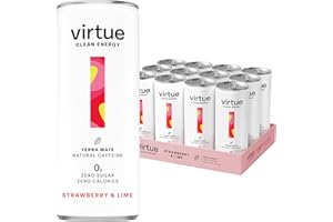 Virtue Yerba Mate - Natural Energy Drink - Sugar Free, Zero Calories, Vegan, Keto Friendly, Gluten Free - 12 x 250ml (Strawberry & Lime)