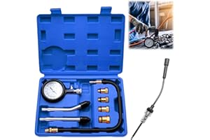 GAOUTO 9 Stück Kompressionsprüfgerät mit Zündkerzenprüfgerät, Kompressionsprüfer, Kompressionsmesser mit 4 Adapter, 0-20 bar oder 0-300 psi Meßgerät Drucktester M10 M12 M14 M18 für KFZ LKW Auto