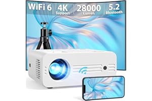 Videoprojecteur 4K, 28000 Lumens WiFi-6 Bluetooth Projecteur avec Trépied, AKIYO Full HD 1080P Natif Retroprojecteur 4K Supportée, Projecteur Video Compatible avec iOS/Android/PC/PS5