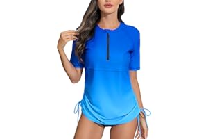 Halcurt UV Shirt Women's Short Sleeve Rash Guard 1/4 Zip UPF 50+ Swimming Shirt Swimwear Quick Drying Swimming Shirt Tankini S-XXL