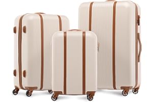 FERGÉ Zestaw 3 walizek średni XL MILAN - twardy bagaż podręczny lekka walizka na 4 koła, Beżowo-brązowy, SET 3 VALIGIE, Zestaw 3 szt