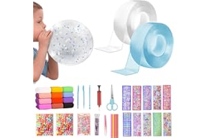 Ctxtqtdt 44 Stück Nano Tape Bubbles Set, Aufblasbares Luftpolsterband mit Pailletten Aufkleber Stroh, Elastic Bubble DIY Craft Kit, Bastelset Partygeschenke für Mädchen Jungen (B)