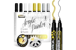 TESQUIO Metallic Marker Stifte Set Dual Tip Acrylstifte 8pcs Permanente Acrylmarker Steine Bemalen Stift für Osterdekoration, Holz, Glas, Papier, Keramik (Weiß, Schwarz, Gold und Silber)