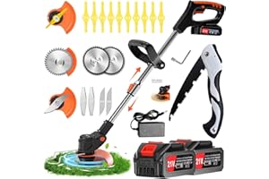 GINZYAIY Débroussailleuse Electrique sans Fil 21V 2.0Ah ， Coupe Bordure avec 2 Batterie et3 Types De Lames,Debrouissalleuses Batterie/Coupe Bordure sans Fil avec Batterie Convient pour tondre Les Jardins