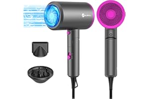 Asciugacapelli Slopehill, phon capelli professionale 1800W per Asciugatura Rapida, Tecnologia a Ioni, Pulsante Caldo/Freddo, 1 Diffusore 1 Concentratori, 3 Impostazioni Di Temperatura （Grigio）