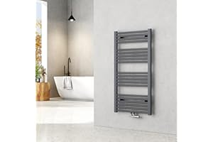 EMKE Handtuchheizkörper 1000x500 mm - Gerade Badheizkörper mit Mittelanschluss, Effizienter Handtuchwärmer Handtuchtrockner Heizkörper für Bad, Anthrazit, 427W