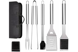 ZWMYF - Set di 7 utensili per barbecue in acciaio inox, con borsa per il trasporto, spatola, pinze e forchetta, accessori per barbecue, cucina all'aperto e campeggio
