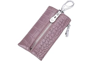 Key Purse Aileder Crocodile Leather Key Holder Case Double Zipper Keychain Wallet Remote Control Key Fob Pouch Small Coin Change Purse (Light Purple)