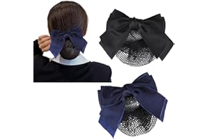 LARFRAECY 2 Pezzi fermagli per capelli con fiocco,Rete professionale per chignon per capelli,in rete elastica per capelli,Rete per capelli da donna,accessorio per capelli,con fiocco francese (Nero + Blu)