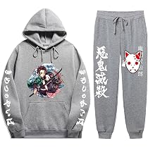 Survêtement Enfant Demon Slayer 2 Pièces - Hoodie + Pantalon, Imprimé Tanjirou/Nezuko, Coton, Taille 100-170 - Idéal Cosplay, Déguisement, Quotidien - 7