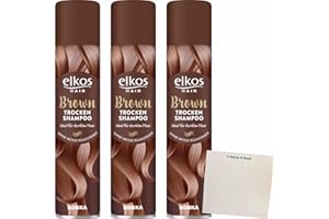 Elkos Lot de 3 shampoings secs marron (3 bouteilles de 200 ml) + bloc usy