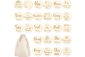 FANTASYON Carte Étape Bébé Bois en Français 26 Moments De la Naissance à 1 an sur 13 Disques Gravés Recto Verso Cadeau Bebe en Bois Pour Cadeau Naissance, Souvenir, Cadeau Future Parents Baby Shower