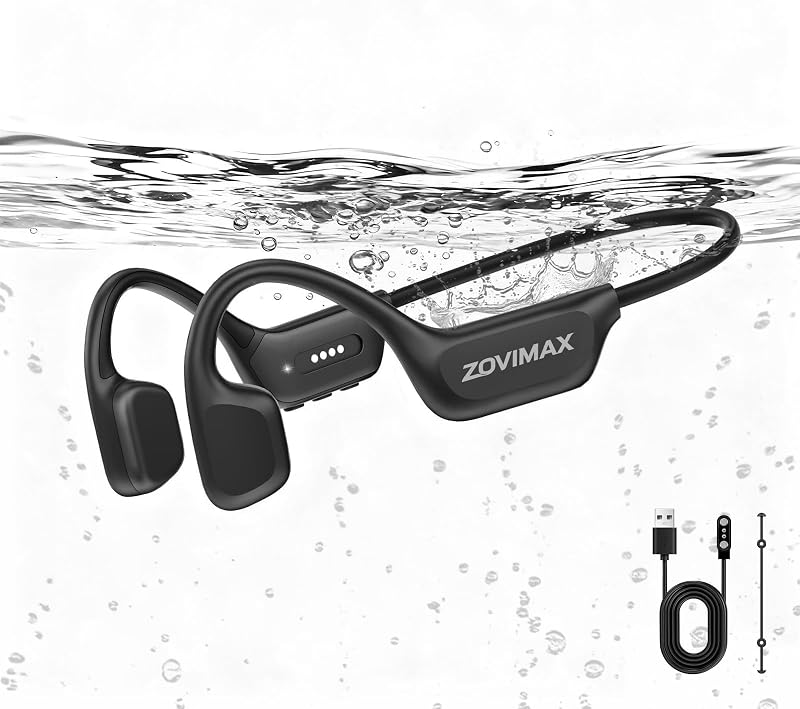 ZOVIMAX Militari Cuffie Conduzione Ossea, Bluetooth 6.0, IP68 Nuoto Impermeabili Sport-Cuffie con Lettore MP3 da 32GB, 12 Ore Anti-Vento Open Ear Sportive Auricolari per Subacquee/Surf/Corsa/Ciclismo