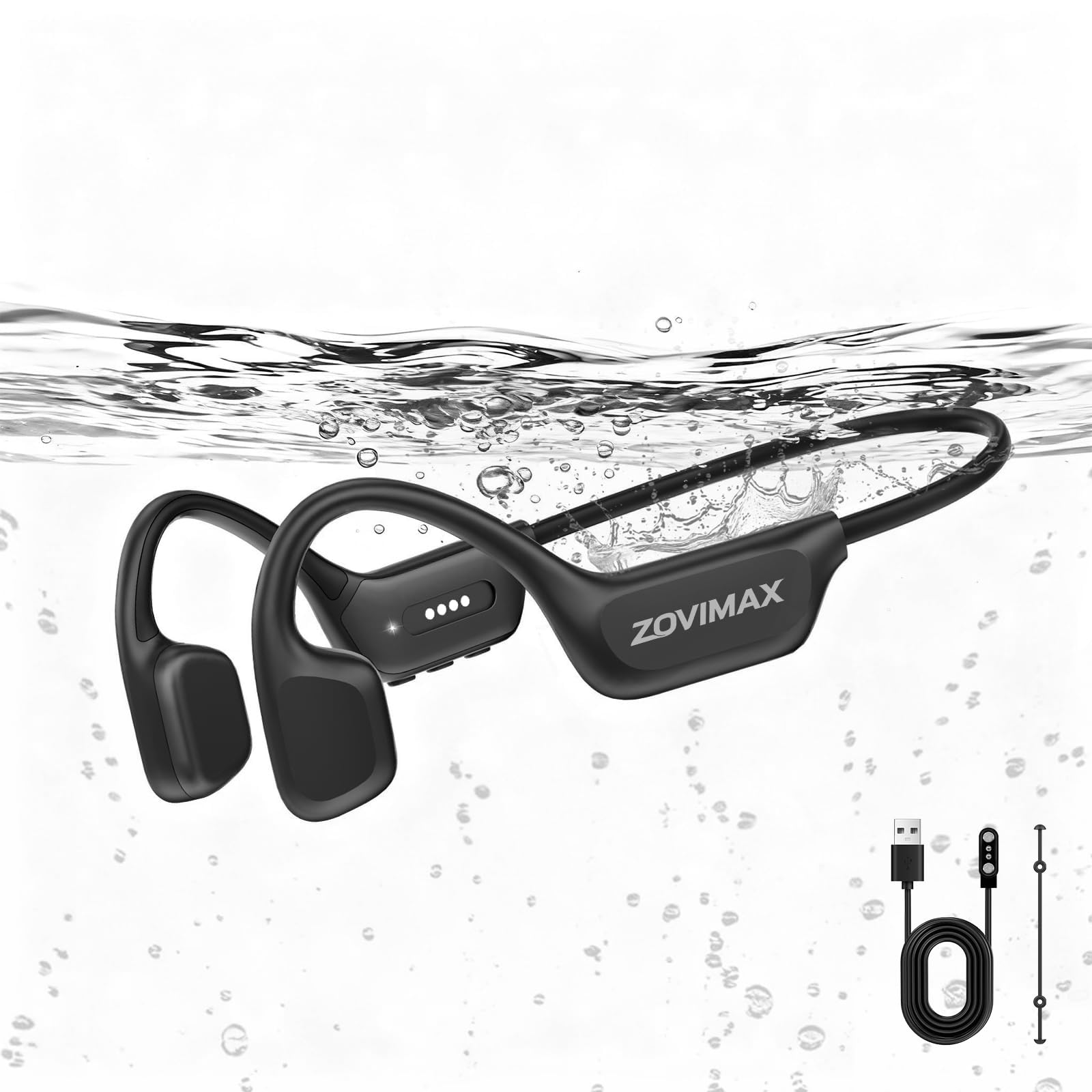 ZOVIMAX Militari Cuffie Conduzione Ossea, Bluetooth 6.0, IP68 Nuoto Impermeabili Sport-Cuffie con Lettore MP3 da 32GB, 12 Ore Anti-Vento Open Ear Sportive Auricolari per Subacquee/Surf/Corsa/Ciclismo - 1