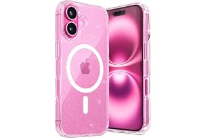 LUNOVATE Skal för iPhone 16 med MagSafe, Transparent Glitter Skyddsfodral med N52 Magnet, Glittrande Klar Bumper, Stötsäkert