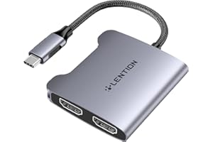 LENTION Adaptateur USB C vers Double HDMI, [Deux Moniteurs Jusqu'à 4K / 30Hz] Hub USB C Compatible 2023-2016 MacBook Pro 13/14/15/16, Surface Book 2 / Pro 7 / Go, XPS 13/15, etc (CF53, Gris Sidéral)