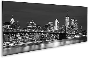 islandburner Picture on Canvas Brooklyn Bridge Downtown Skyscraper New York Black White Pictures Wall Pictures Poster