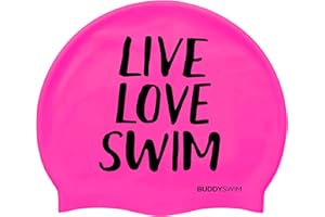 BUDDYSWIM Bonnet de Bain en Silicone pour Piscine ou Eau Libre pour Homme ou Femme. Convient aux Cheveux Longs. Résistant et Hydrodynamique, Couleur Vive pour Une Bonne Visibilité