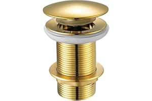 Xcel Home™ Tappo per lavello in ottone massiccio non sdoppiato, forma rotonda a cupola di fungo, tappo per lavello a scatto, finitura oro, per bagno e cucina, raccordi standard UK