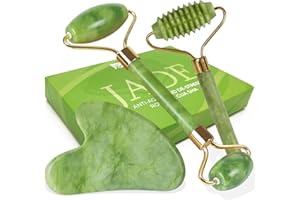 LAC FOR YOU Gua Sha Visage et Rouleau de Jade - 2 Rouleau de Massage Visage Anti Age - Set 3 Pièces Pierre Guasha Masseur Anti-Rides