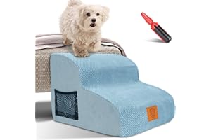 HEVOL Escalier pour Chien à 2 Marches, Élargissement Escaliers pour Animaux en Éponge Haute Densité，Escalier pour Chats Chiot avec Housse en Tissu et Sacs de Rangement-Send Brosse Anti Poils