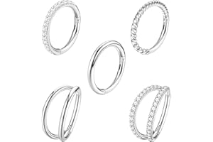 Diamday 5 Pièces de Piercings de Nez en Acier Chirurgical 18G 16G pour Femmes Anneaux en Forme de Boucle avec Zircons Anneaux de Septum Articulés avec Fermoir à Cliquet Bijoux de Piercing 8mm 10mm