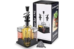 FNLLC Set di contenitori per sale e pepe, set di bottiglie di olio, 2 bottiglie di olio da 160 ml, 2 barattoli per spezie con coperchio a vite in acciaio inox, la scelta perfetta per la vostra