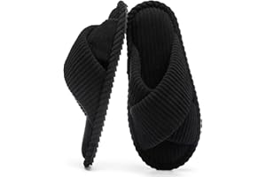 GOEWY Damen Hausschuhe mit Memory Foam Kordstoff-Wohnschuhe fürs Schlafzimmer, offener Zehen, Querriemen-Schleife, rutschfeste Sohle. Bequeme Trend-Slide als stylisches Geschenk.