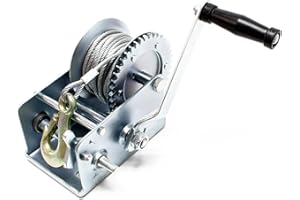 ‎WILTEC Wiltec Handseilwinde bis 1100kg Übersetzung 4:1 8:1 170x175x240mm, Winde mit 8m Drahtseil, Seilwinde handbetrieben, Handseilzug effizient, Forstseilwinde