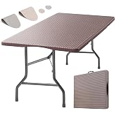 Eiryss Outdoor Folding Table, 180 x 70 cm, Folding Garden Table, 8 People, Brown with Wicker Effect Plastic Top and Iron Stru