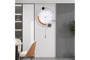 EMITDOOG Large Wall Clock for Living Room Decor - Modern Decorative Non-Ticking Pendulum Clock for Bedroom, Office, Kitchen - Silent Big Clock With 1 Ornament - 19.6 * 33.4 Inch Black