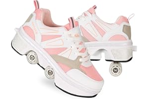 AGLOAT Mädchen Rollschuhe mit Rollen | Kinder Roller Skates | Verstellbar Kick Rädern-Sneaker | Outdoor-Spaß und Abenteuer | Geburtstagsgeschenk,Rosa-34EU