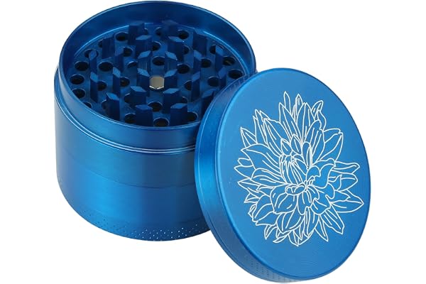 Nouveau design Moulin à épices DCOU 5.5 cm 4 pièces en alliage de zinc Moulin à, poivre et avec récipient à épices avec motifs floraux (Bleu)