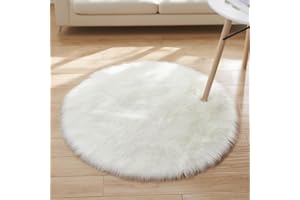 AMFUN Runder Kunstfell Teppich, Faux Lammfell Schaffell Teppich, Super Flauschiger und Weicher, Teppiche Rund für Schlafzimmer, Wohnzimmer, Lounge (Rund, weiß, 50 x 50 cm)