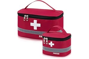 dogmoon First Aid Bag Empty, 2PCS Small/Large First Aid Emergency Organizer Bags, Portable Empty Medicine Bags, Medicine Travel Storage Bag Portable First Aid Box for Outdoor Camping Travel Work(Red)