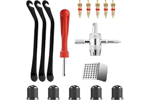 UGBO Kit Riparazione Pneumatici Smonta Valvole Presta Nucleo 1 Pz 4-1 Strumento 3 Pz Leva Pneumatici Bicicletta 5 Pz Nucleo Valvola 5 Pz Cappucci delle Valvole per Ciclisti Biciclette Moto MTB Auto