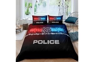 Homemissing Polizei Thermal Bettwäsche Set 155x220cm Polizeiauto Blau Rotlicht Zimmerverdunkelung Bettbezug Set für Kinder Jungen Mädchen Polizei Gangster Betten Set Schlafzimmer