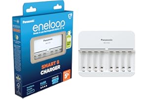 eneloop Smart 8 caricabatterie, per 1-8 batterie ricaricabili AA/AAA, 5 ore tempo di ricarica, 9 funzioni di sicurezza