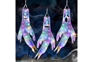 Aitsite Halloween Decoration Ghost Windsock, 3 Pack Hanging Ghost Decorations with LED Lights, Outdoor & Indoor Decor for Garden, Yard, Patio, Halloween Party