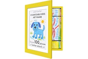 Americanflat Front Loading Kids Art Frame in Sunshine Yellow - 8.5x11 Picture Frame with Mat and 10x12.5 Without Mat - Kids Artwork Frames Changeable Display - Frames for Kids Artwork Holds 100 Pieces
