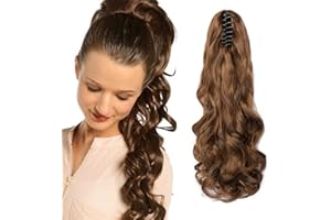 Cybelleza Ponytail Postiche Queue de Cheval Extension Naturel Bouclés Postiche Synthétiques Longue Extensions de Cheveux Claw on Ponytail 45cm - Brun Doré