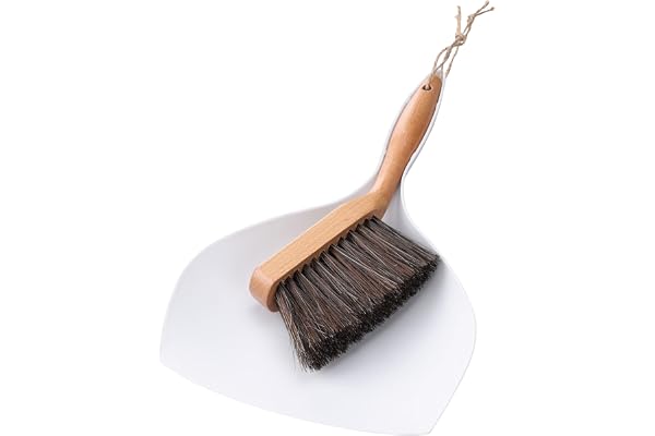 Navaris Pelle et balayette - Lot avec Pelle et Brosse Balai avec Manche en Bois de hêtre et CRIN de Cheval pour ramassage poussière Table Cuisine