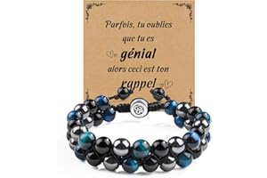 YELUWA Cadeau Homme Bracelet de Perles, Bracelet Pierres Naturelles d'amitié Porte-bonheur, Bijoux Homme Cadeau Anniversaire Noël Fête des Pères Cadeaux Pour Papa Grand Pere Mari Copain Couple