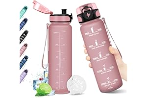 ‎KOLLYKOLLA KollyKolla Sport Trinkflasche 500ml/1L, Wasserflasche Auslaufsicher [BPA-Frei], Trinkflasche Kohlensäure Geeignet, Fahrrad Trinkflasche mit Filter und Zeitmarkierung, für Schule, Fitness, Büro