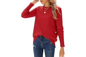 Zeagoo Sweter damski z dzianiny z długim rękawem, okrągły dekolt, na jesień, zimę, elegancki sweter z dzianiny z guzikami