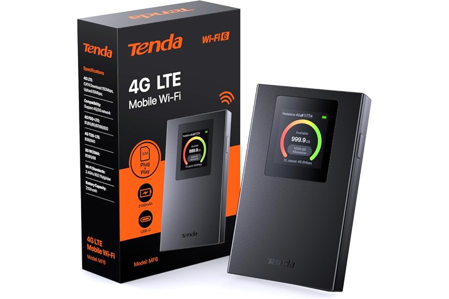 Tenda MF6– Router 4G SIM, Móvil Portátil 4G con tarjeta SIM, Wifi Portatil CAT4 WiFi6 AX300, MiFi 4G, batería de 2100 mAh, US