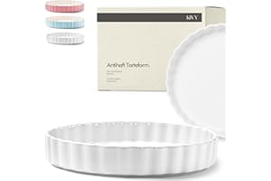 ‎KIVY KIVY Tarte & Quicheform Keramik 28cm - Antihaftbeschichtete Tarteform 28 cm rund - Tarteform Keramik 28 cm - Tarteformen & Quicheformen - Obstbodenform 28cm - Quiche Backform Weiß